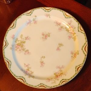 Haviland Limoges,  Gold Trim Round Pink roses serving dish, 12.75"
